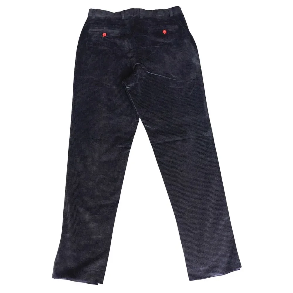 Mens 32 Black Corduroy Pants High Waist Flat Front Straight Fit Trousers NWT
